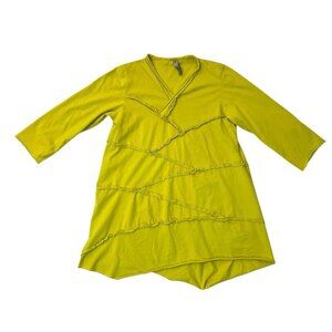 CYNTHIA ASHBY Exposed Seam Asymmetrical Tunic Top Yellow Green size Small